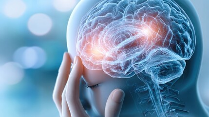 Poster - Highly detailed digital illustration of human brain with neural connections and glowing activity.