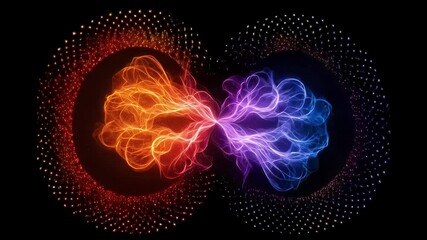Poster - An abstract design features swirling fire and water elements colliding in a dynamic display of orange and blue energy