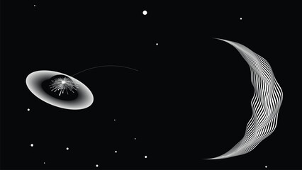 Wall Mural - Stars and exoplanet in outer space. Futuristic landscape, with lines . Night landscape with starry sky .Vector illustration