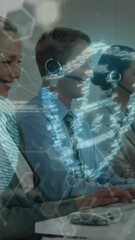 Poster - Animation of security padlock and network of connections over business people