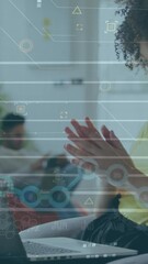 Poster - Animation of financial data processing over businesswoman working in office