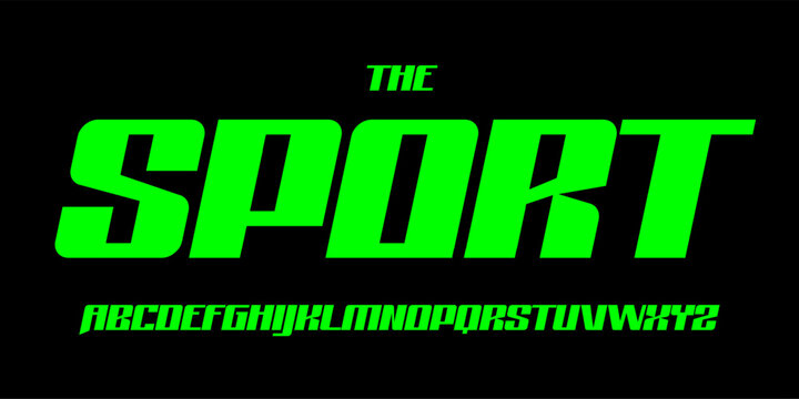 Sportage racing font, sharp angular alphabet, bold electric green letters, dynamic automotive typeface for esport logo, movie promo, cyber typography, modern sporty typographic design. Vector typeset.