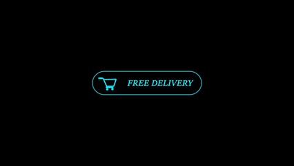 Poster - Neon sign advertising free delivery button shopping cart icon on a dark background for online shopping marketing promotion