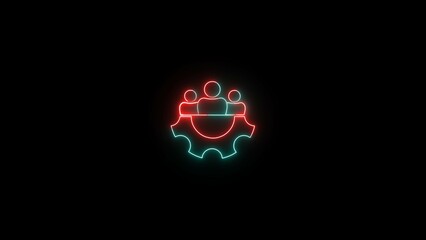 Poster - Neon illustration of collaborative brainstorming and idea generation depicting business collaboration concept on a black background