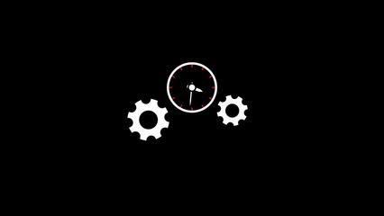 Poster - Minimalist design with a clock and gears on a black background.