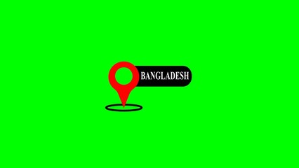 Poster - Bangladesh location marker vector graphic representing a country destination using a red pinpoint icon and green screen background