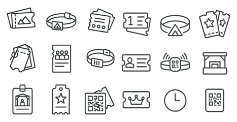 Poster - Collection of icons for tickets and passes, such as a star, a clock, and a QR code. These icons are used to represent various types of tickets and passes, such as event tickets, movie tickets