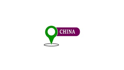 Poster - China location illustration with green map pin and purple banner ideal for travel and business concepts