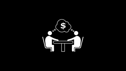 Poster - Two people discussing finances and money symbol appearing above their thoughts in a business meeting concept