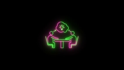 Poster - Neon illustration of collaborative brainstorming and idea generation depicting business collaboration concept on a black background
