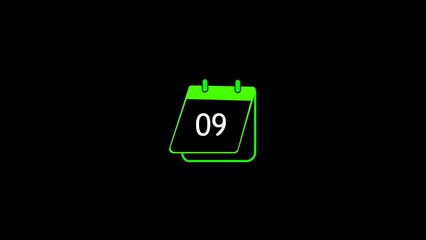 Poster - Isolated neon green calendar icon displaying the number nine against a black background illustrating a specific date concept for digital designs