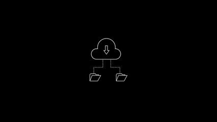 Poster - Cloud computing data transfer illustration with cloud download symbol connecting to folders digital information storage and sharing concept design