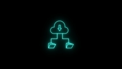 Fototapete - Cloud computing data download concept illustrative graphic in modern neon style with glowing blue outline against black background