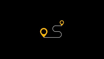 Poster - Minimalist illustration of a route journey map with yellow location markers on a black background