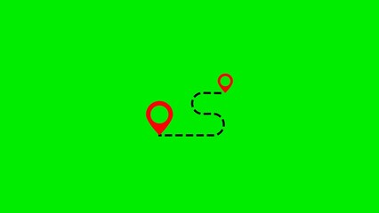 Poster - Route and destination markers on green screen for navigation and travel concept visuals representing journey planning and location pinpointing.