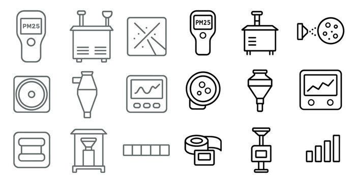 Collection of various icons and symbols, including a microphone, a thermometer, and a scale