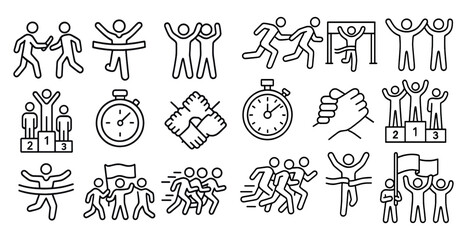 Poster - Series of sports related icons including a clock, a hand, and a flag. The icons are all in black and white