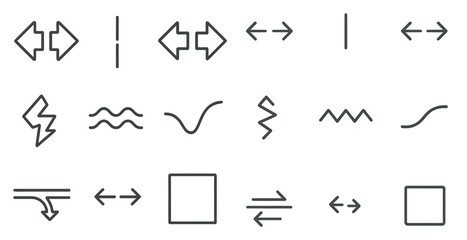 Poster - Set of icons for arrows and other shapes. The icons are all in black and white. The icons include a square, a triangle, a rectangle, a circle, and a zigzag