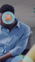 Poster - Animation of email icons and data processing over diverse business people