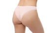 © New Africa - Woman wearing beautiful underwear on white background, closeup