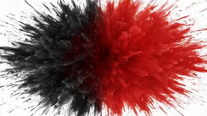 Poster - A dramatic explosion of black and red powder creates a vibrant and dynamic abstract splash isolated on white background