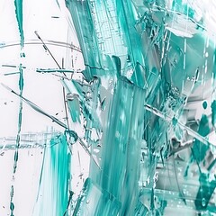 Poster - Abstract turquoise brushstrokes create dynamic and textured visual art composition  on white