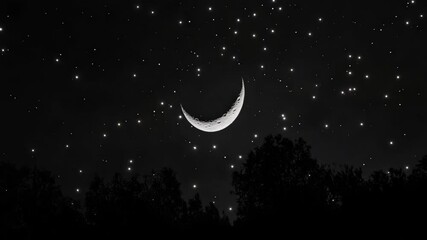 Wall Mural - a night sky with stars and a crescent moon. the moon is full but wanes, and the scene captures the t