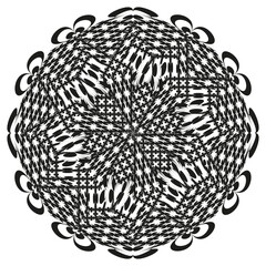 Poster - Intricate rosette icon. Dense lace mandala. Bold monochrome Vector. Twisted ribbon symmetry.