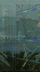 Poster - Animation of interface with data processing against aerial view of cityscape