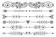 © sporsho - Elegant Hand-Drawn Decorative Borders with Arrows and Swirls in Black Vector Featuring Floral Accents. Vintage Line Dividers for Invitations and Layout Templates.
