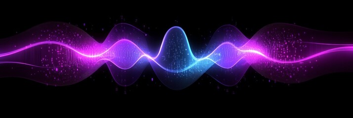 Poster - Electric Abstract Audio Spectrum Visualizer with Purple and Blue Waveforms on Black Background