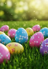  Colorful Easter Eggs in Green Grass