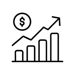 Poster - Illustration of a financial growth chart with dollar coin and upward trending arrow line graph icon