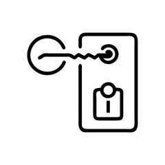 Poster - Outline illustration of a key inserted into a door tag with a person icon on the tag design itself