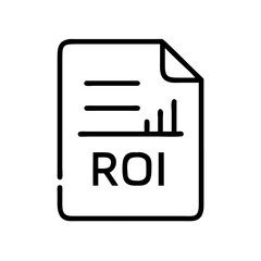 Poster - Roi document icon showing return on investment with bar chart and text in black and white outline style