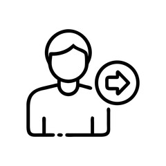 Poster - Outline of a person icon with a forward arrow inside a circle indicating user navigation or direction