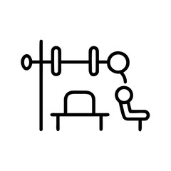 Poster - Minimalist line drawing of a therapy room with a desk chair and abstract communication device shown