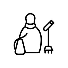 Poster - Illustration of a bowling pin and a microphone on a stand in black outline on a white background view