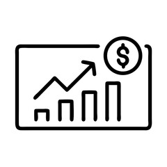 Poster - Line art illustration of a financial chart with bars an upward arrow and a dollar coin icon