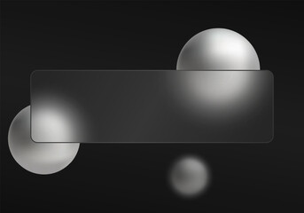 Aufkleber - Elegant dark background with metallic silver spheres and transparent banner, modern abstract design for banners, UI and presentations.