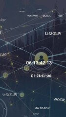 Poster - Animation of network of digital icons and data processing against landscape with trees