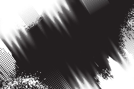 Dynamic white and black abstract pop art comics style background with grunge brush strokes and halftone dots