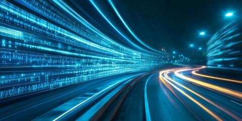 Poster - Futuristic Highway with Speed Lights, Advanced Transportation Technology, and Digital Connectivity.