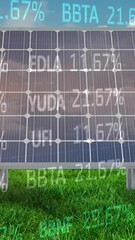Poster - Animation of multicolored trading board over solar panels on green field against cloudy sky