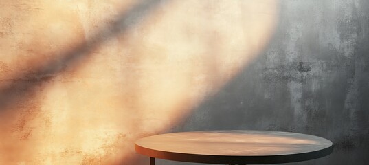 Poster - Elegant Round Stage Platform for Product Display with Textured Walls and Soft Lighting Gradients