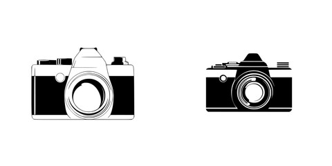 Poster - Silhouette pictogram set featuring two distinct camera designs suitable for graphic design and digital applications