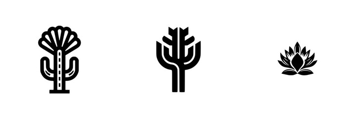Poster - Silhouette pictograms depicting various plant forms including cacti and flowers for design purposes