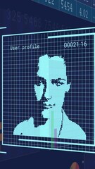 Poster - Animation of biometric photo and data processing over blue background