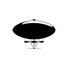 Poster - Silhouette of a modern airship design with streamlined shape and suspension cables above a flat surface