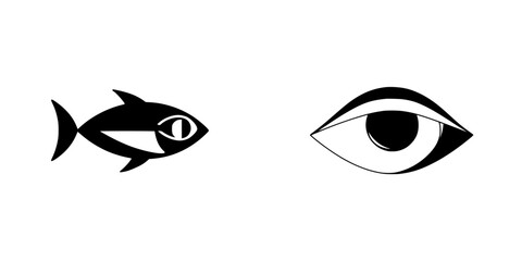 Poster - Silhouette pictogram set featuring fish and eye designs for creative projects and presentations